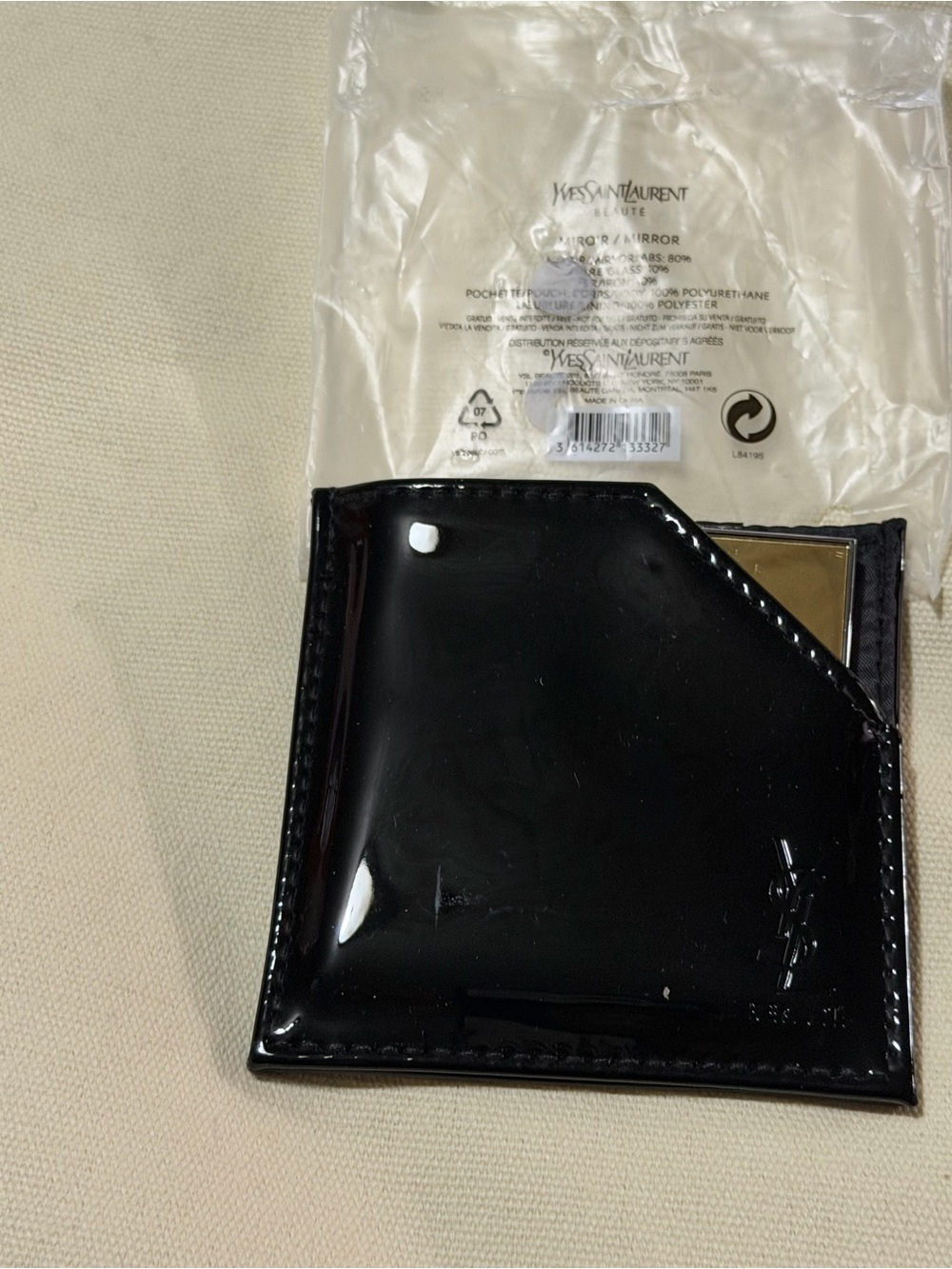 Yves Saint Laurent Black Patent Leather Card Holder with Gold Accent